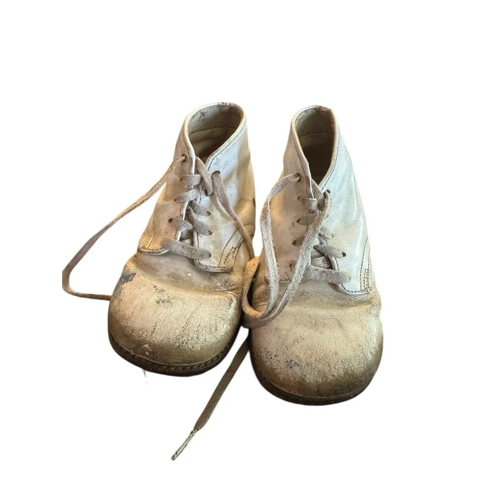 Vintage White Cloth Antique Baby Slipper‎ Shoes